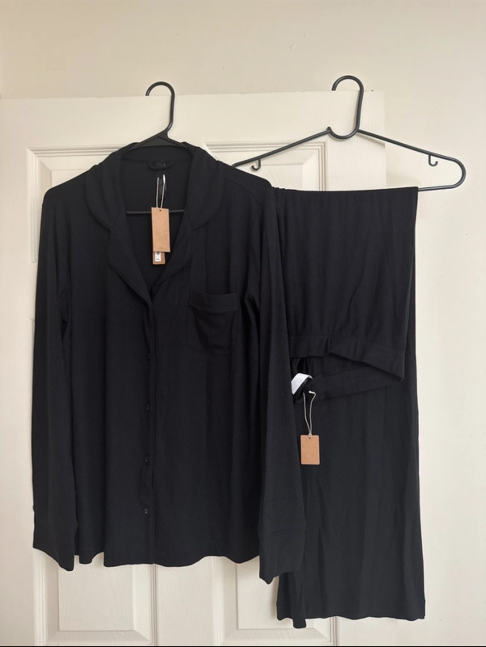 SKIMS Black Button-Down Long Sleeve Lounge Shirt with Pants Set